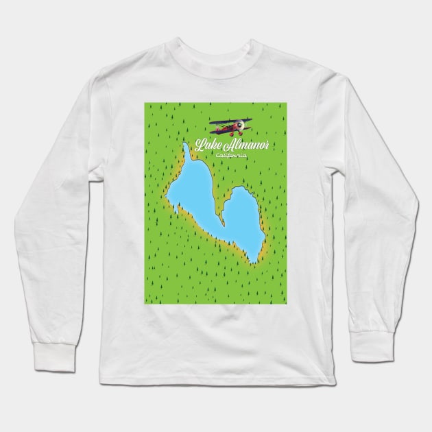 Lake Almanor California USA map Long Sleeve T-Shirt by nickemporium1